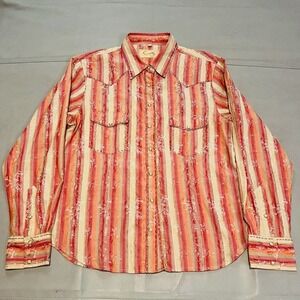 Scully Western‎ Shirt Women XL Orange Stripe Pearl Snap Rockabilly Rodeo NFR3915
